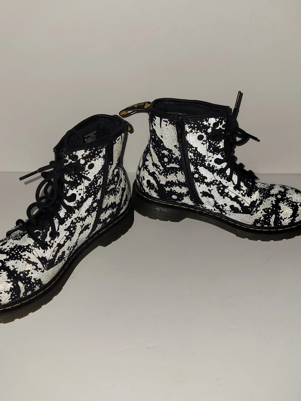 Dr. Martens Black Glittery Combat Boots with Space Patches